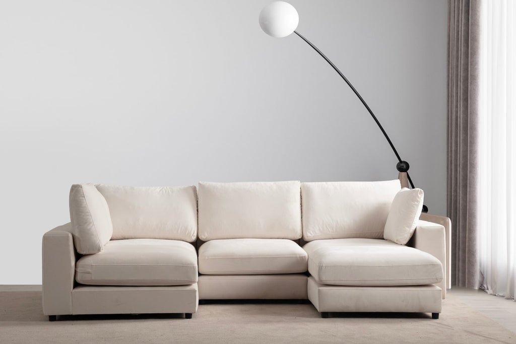 Canapé JULIA Modulable Velours Blanc 4+1 Pouf
