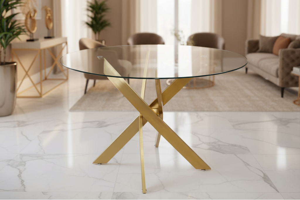 TABLE A MANGER OLIVIA TRANSPARENTE DOREE