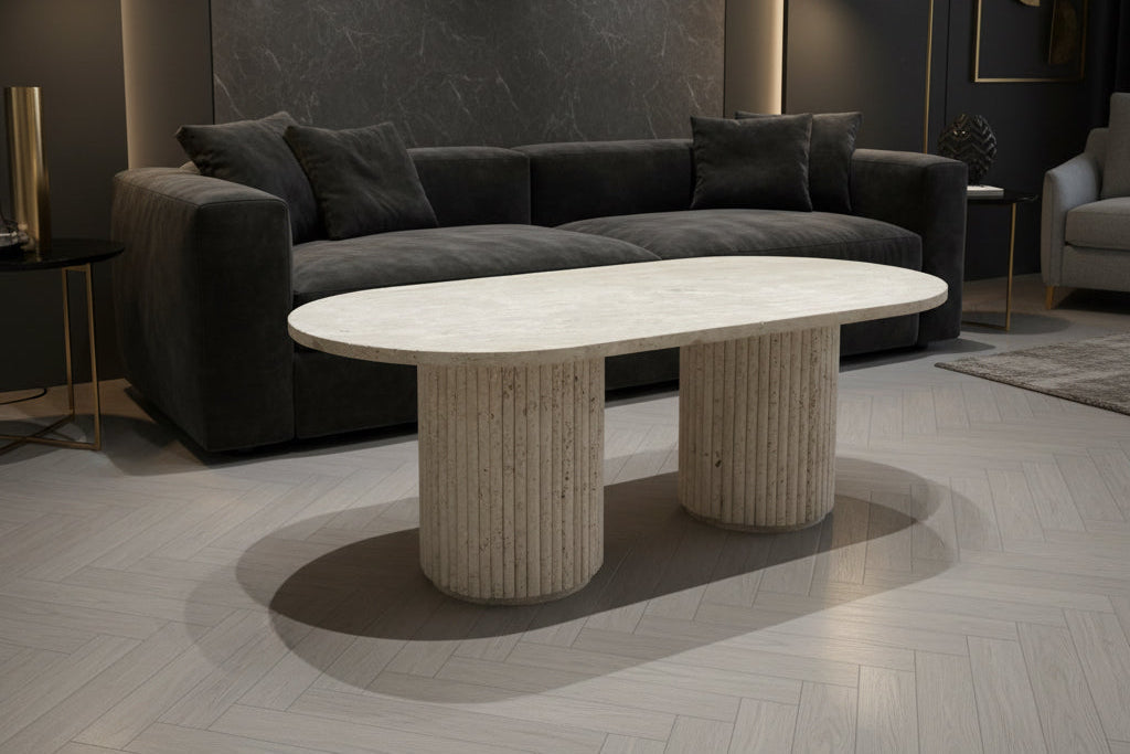 TABLE BASSE OVALE TRAVERTIN